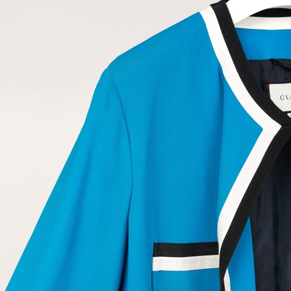 Gucci PF/18 Blue Belted Trimmed Stretch Viscose Oversized Jacket - Picture 5 of 10
